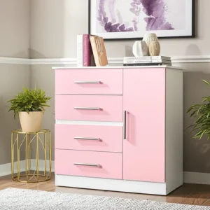 Comoda Cajonera Chifonier 4 Cajones 1 Puertas Color Rosa